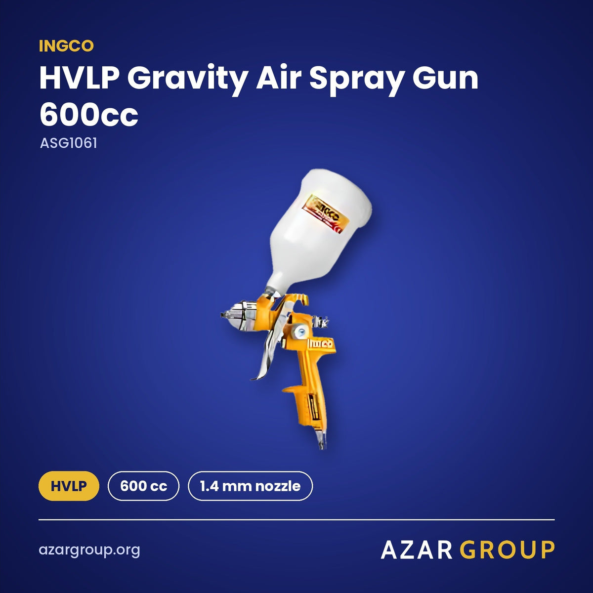 INGCO ASG1061 HVLP Gravity Air Spray Gun 600cc – HVLP, 600 cc, 1.4 mm nozzle