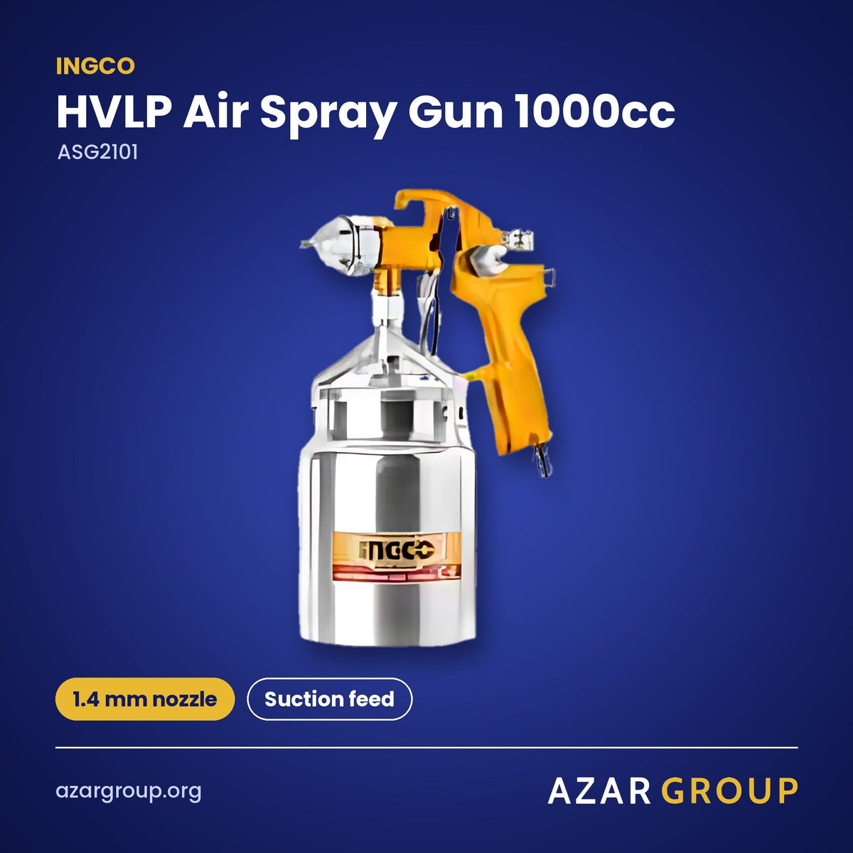INGCO ASG2101 HVLP Air Spray Gun 1000cc – 1.4 mm nozzle, Suction feed