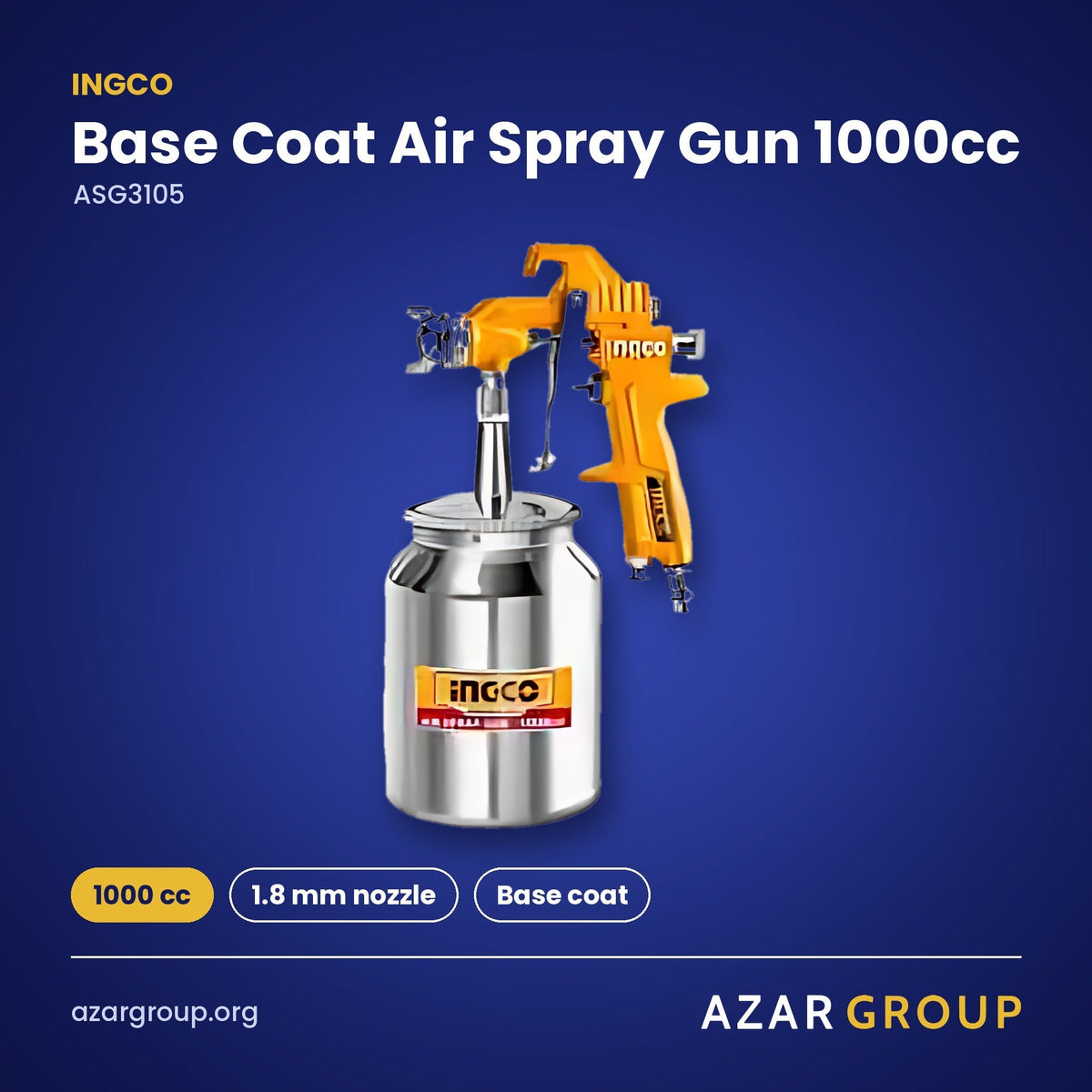 INGCO ASG3105 Base Coat Air Spray Gun 1000cc – 1000 cc, 1.8 mm nozzle, Base coat
