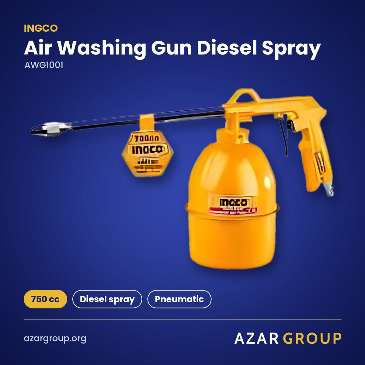 INGCO AWG1001 Air Washing Gun Diesel Spray – 750 cc, Diesel spray, Pneumatic