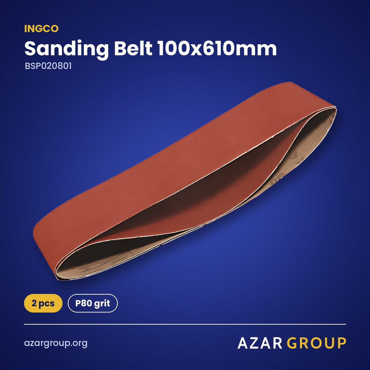 INGCO BSP020801 Sanding Belt 100x610mm – 2 pcs, P80 grit