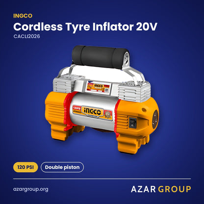 INGCO CACLI2026 Cordless Tyre Inflator 20V – 120 PSI, Double piston