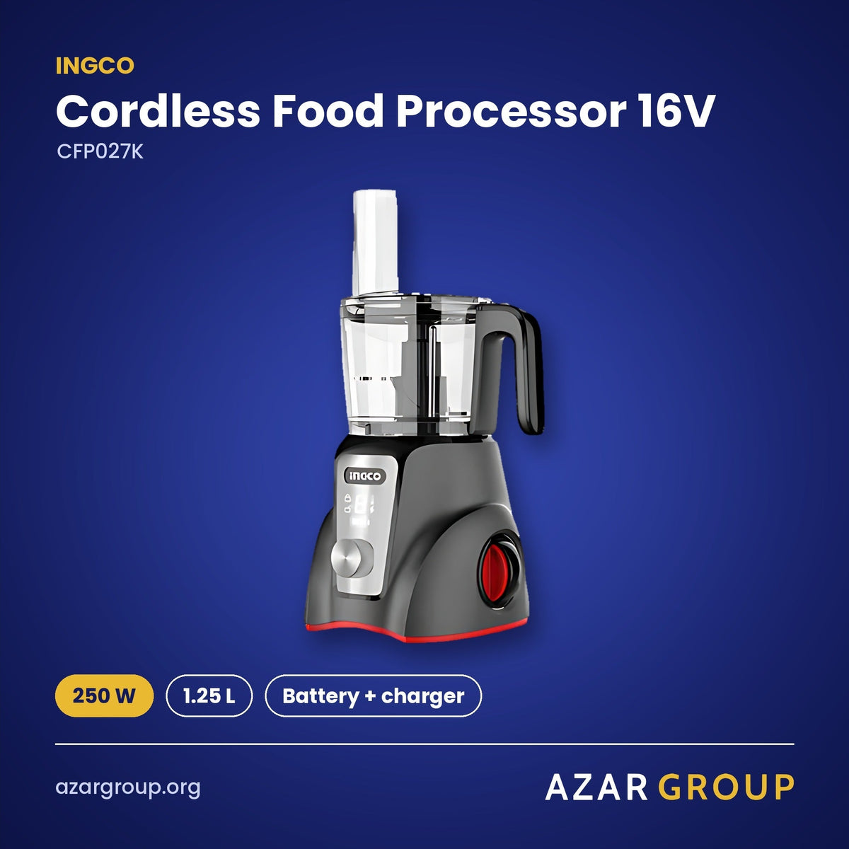 INGCO CFP027K Cordless Food Processor 16V – 250 W, 1.25 L, Battery + charger