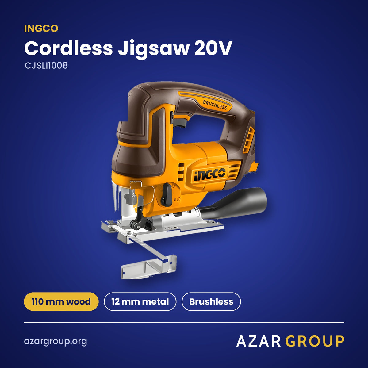INGCO CJSLI1008 Cordless Jigsaw 20V – 110 mm wood, 12 mm metal, Brushless