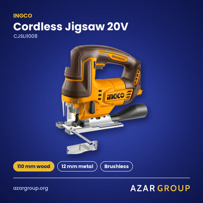 INGCO CJSLI1008 Cordless Jigsaw 20V – 110 mm wood, 12 mm metal, Brushless