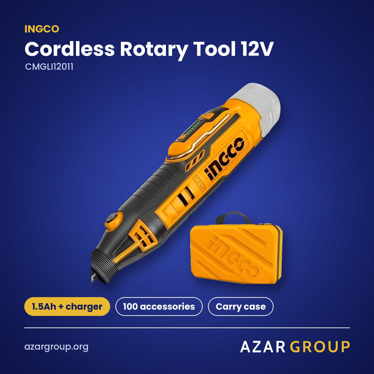 INGCO CMGLI12011 Cordless Rotary Tool 12V – 1.5Ah + charger, 100 accessories, Carry case