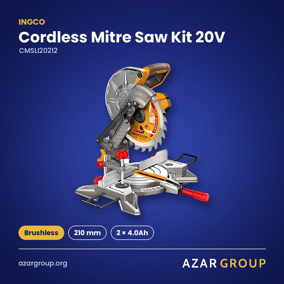 INGCO CMSLI20212 Cordless Mitre Saw Kit 20V – Brushless, 210 mm, 2 × 4.0Ah