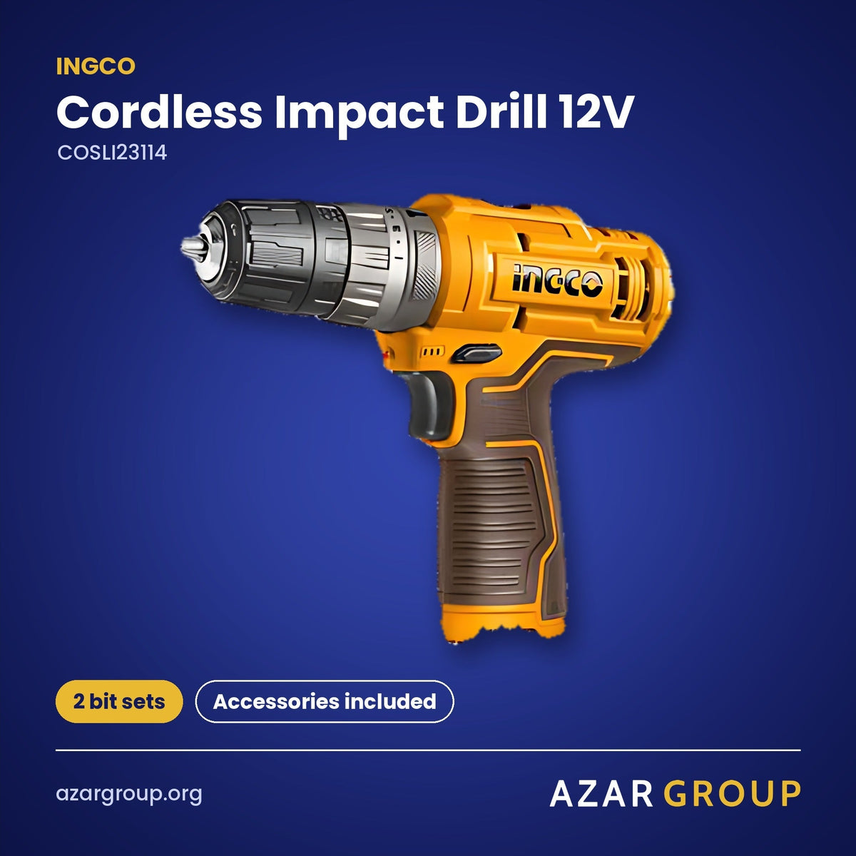 INGCO COSLI23114 Cordless Impact Drill 12V – 2 bit sets, Accessories included