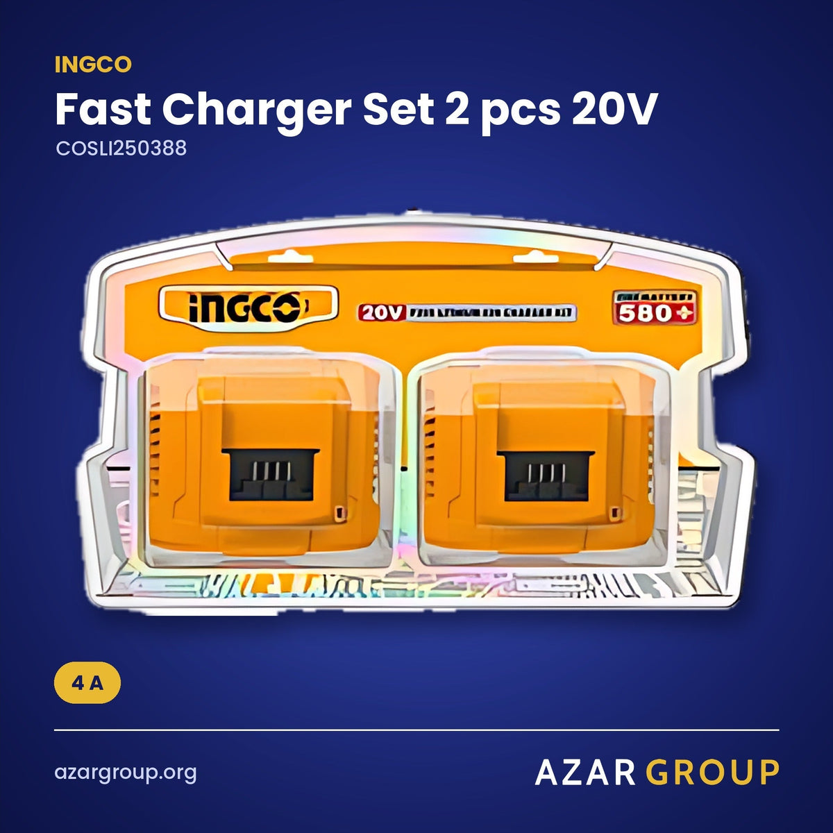 INGCO COSLI250388 Fast Charger Set 2 pcs 20V – 4 A