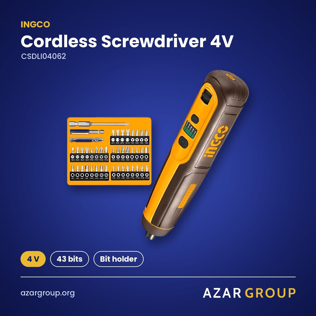 INGCO CSDLI04062 Cordless Screwdriver 4V – 4 V, 43 bits, Bit holder