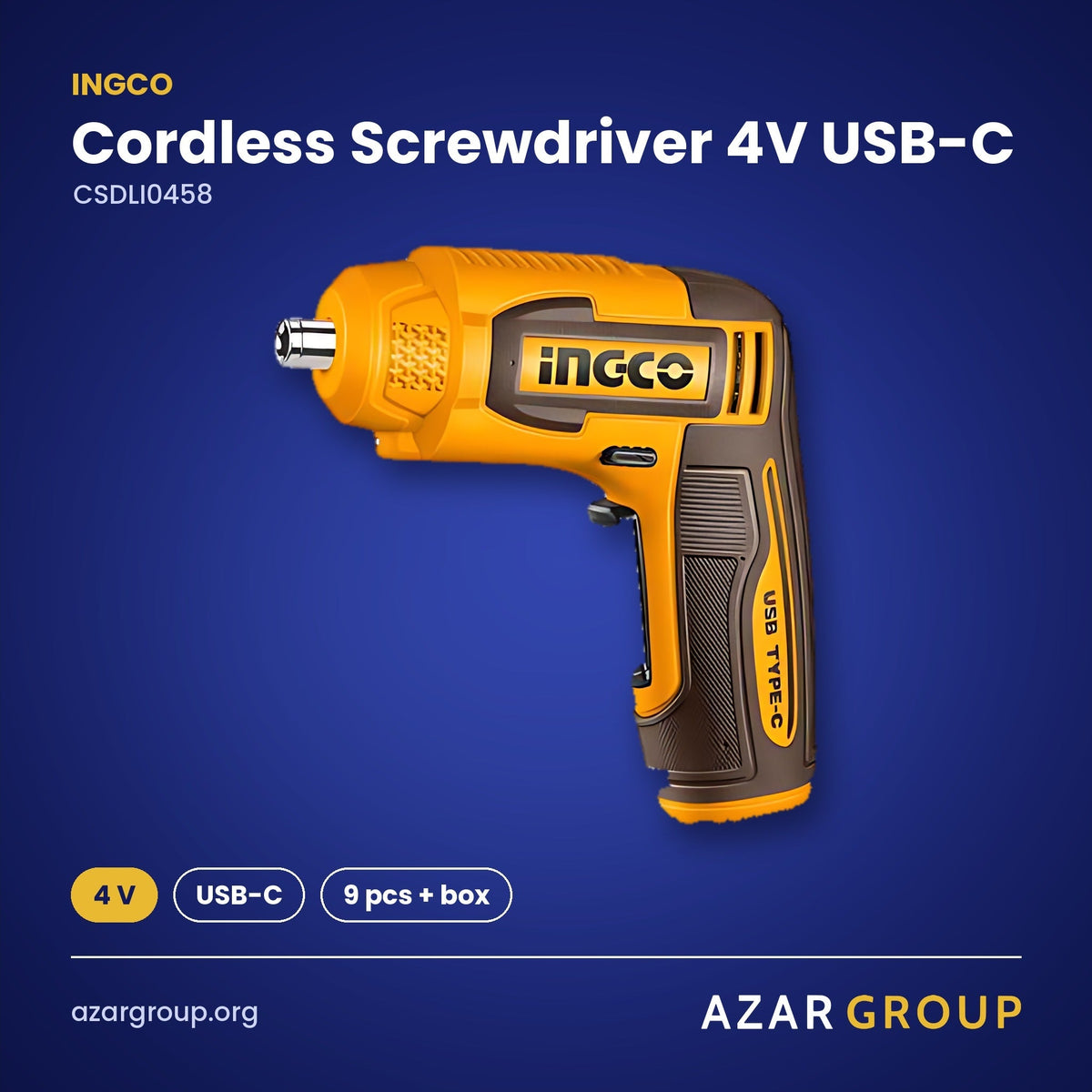INGCO CSDLI0458 Cordless Screwdriver 4V USB-C – 4 V, USB-C, 9 pcs + box