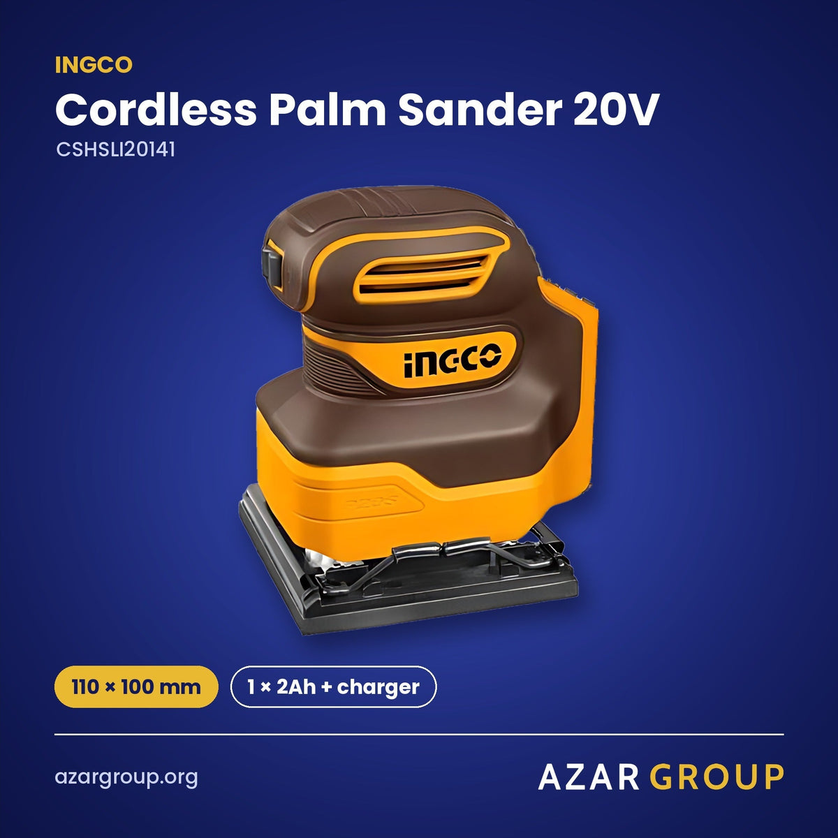 INGCO CSHSLI20141 Cordless Palm Sander 20V – 110 × 100 mm, 1 × 2Ah + charger