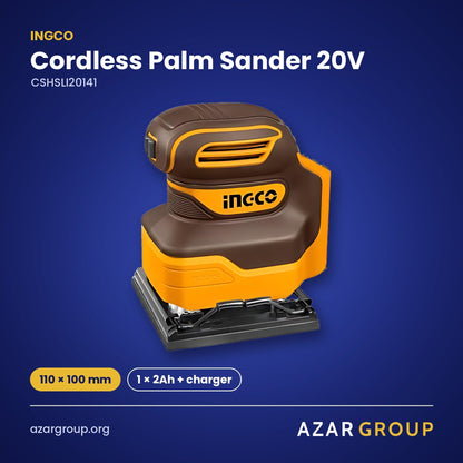 INGCO CSHSLI20141 Cordless Palm Sander 20V – 110 × 100 mm, 1 × 2Ah + charger