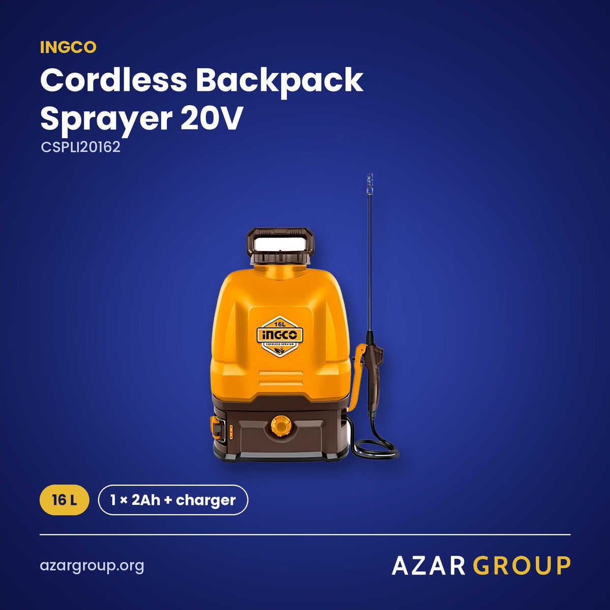 INGCO CSPLI20162 Cordless Backpack Sprayer 20V – 16 L, 1 × 2Ah + charger