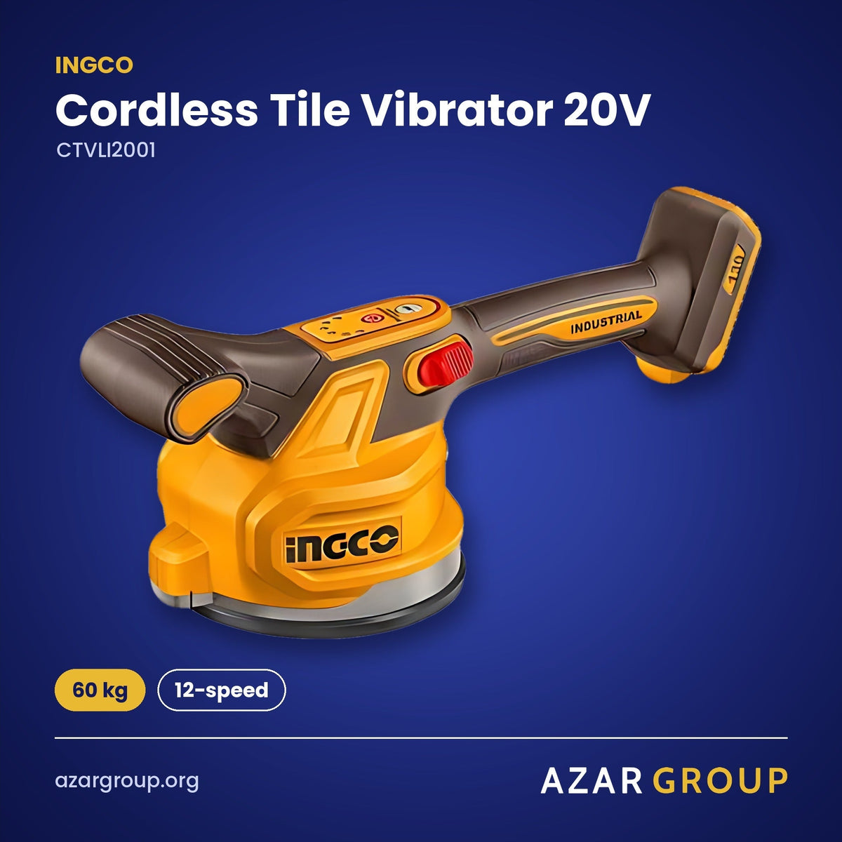 INGCO CTVLI2001 Cordless Tile Vibrator 20V – 60 kg, 12-speed
