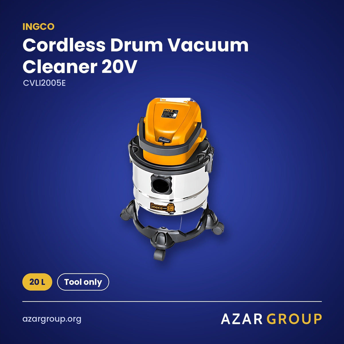 INGCO CVLI2005E Cordless Drum Vacuum Cleaner 20V – 20 L, Tool only