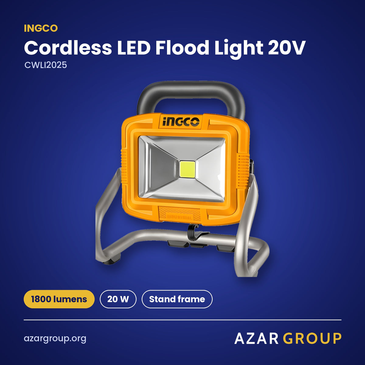 INGCO CWLI2025 Cordless LED Flood Light 20V – 1800 lumens, 20 W, Stand frame