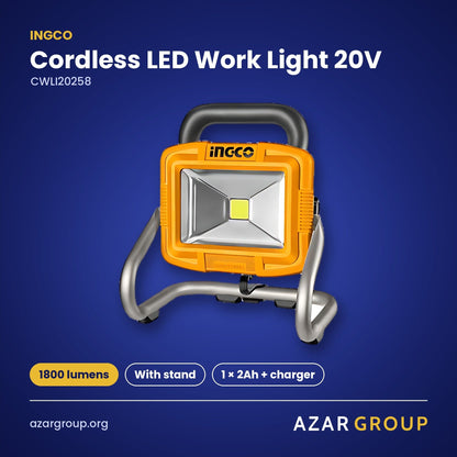 INGCO CWLI20258 Cordless LED Work Light 20V – 1800 lumens, With stand, 1 × 2Ah + charger