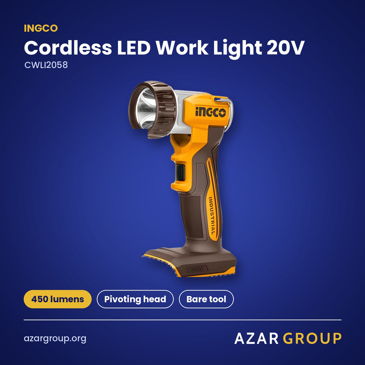 INGCO CWLI2058 Cordless LED Work Light 20V – 450 lumens, Pivoting head, Bare tool