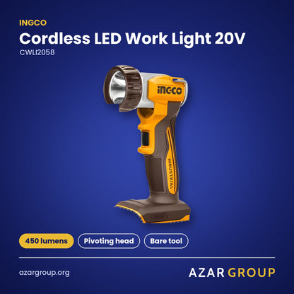 INGCO CWLI2058 Cordless LED Work Light 20V – 450 lumens, Pivoting head, Bare tool