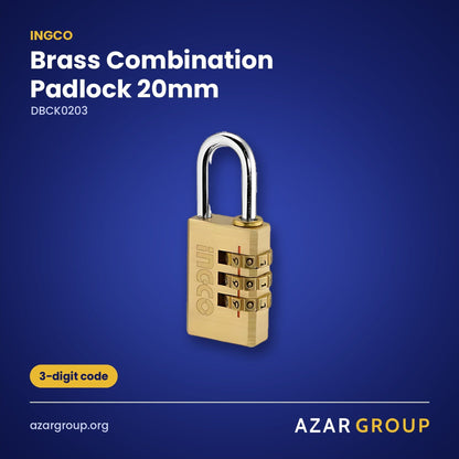 INGCO DBCK0203 Brass Combination Padlock 20mm – 3-digit code