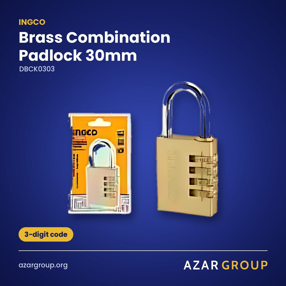 INGCO DBCK0303 Brass Combination Padlock 30mm – 3-digit code