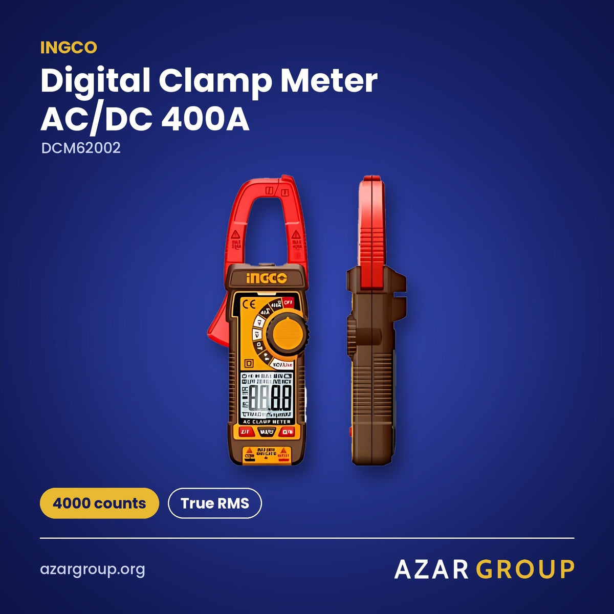 INGCO DCM62002 Digital Clamp Meter AC/DC 400A – 4000 counts, True RMS