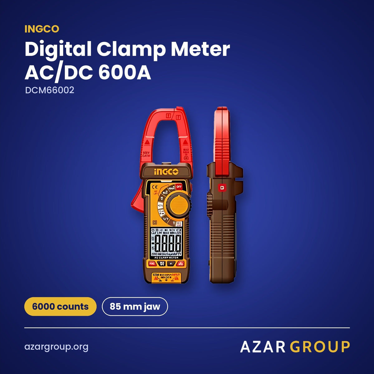 INGCO DCM66002 Digital Clamp Meter AC/DC 600A – 6000 counts, 85 mm jaw