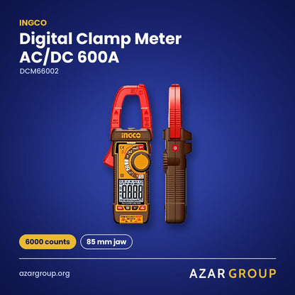 INGCO DCM66002 Digital Clamp Meter AC/DC 600A – 6000 counts, 85 mm jaw