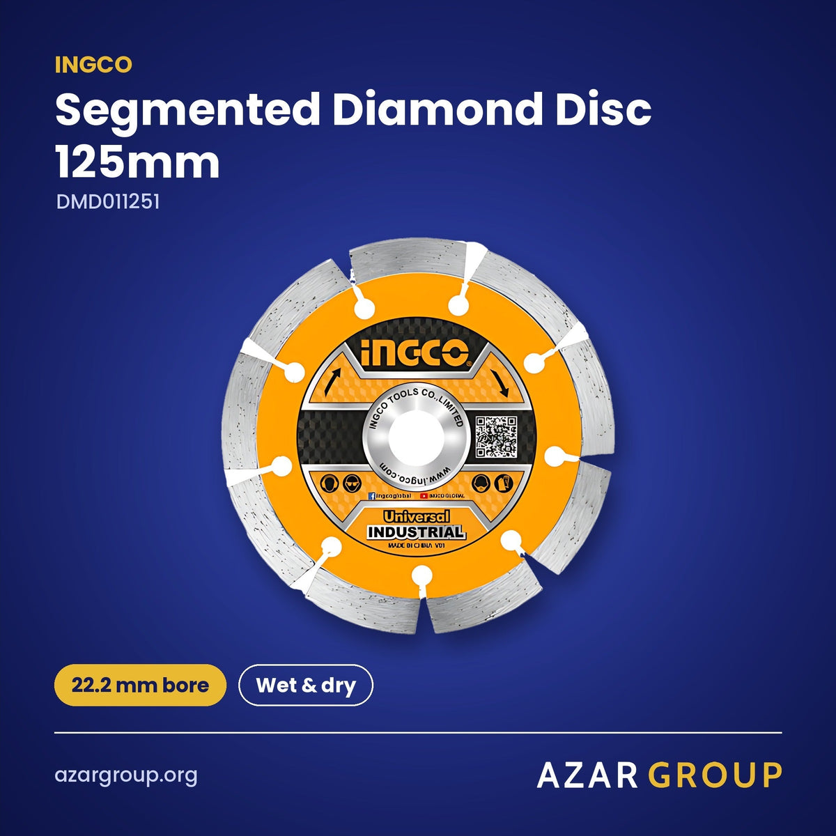 INGCO DMD011251 Segmented Diamond Disc 125mm – 22.2 mm bore, Wet & dry