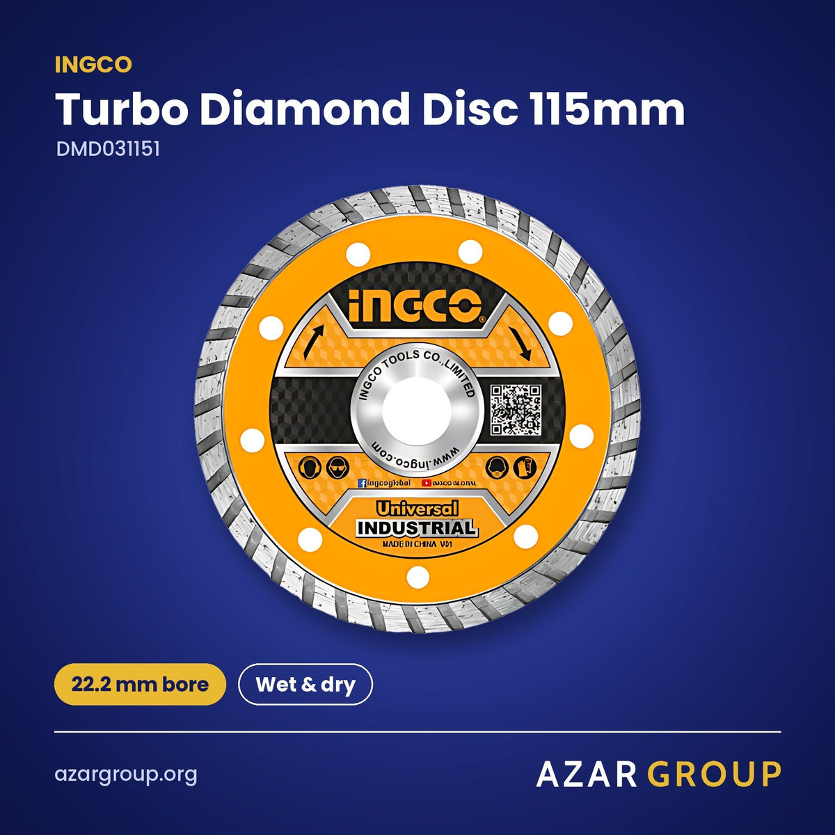 INGCO DMD031151 Turbo Diamond Disc 115mm – 22.2 mm bore, Wet & dry