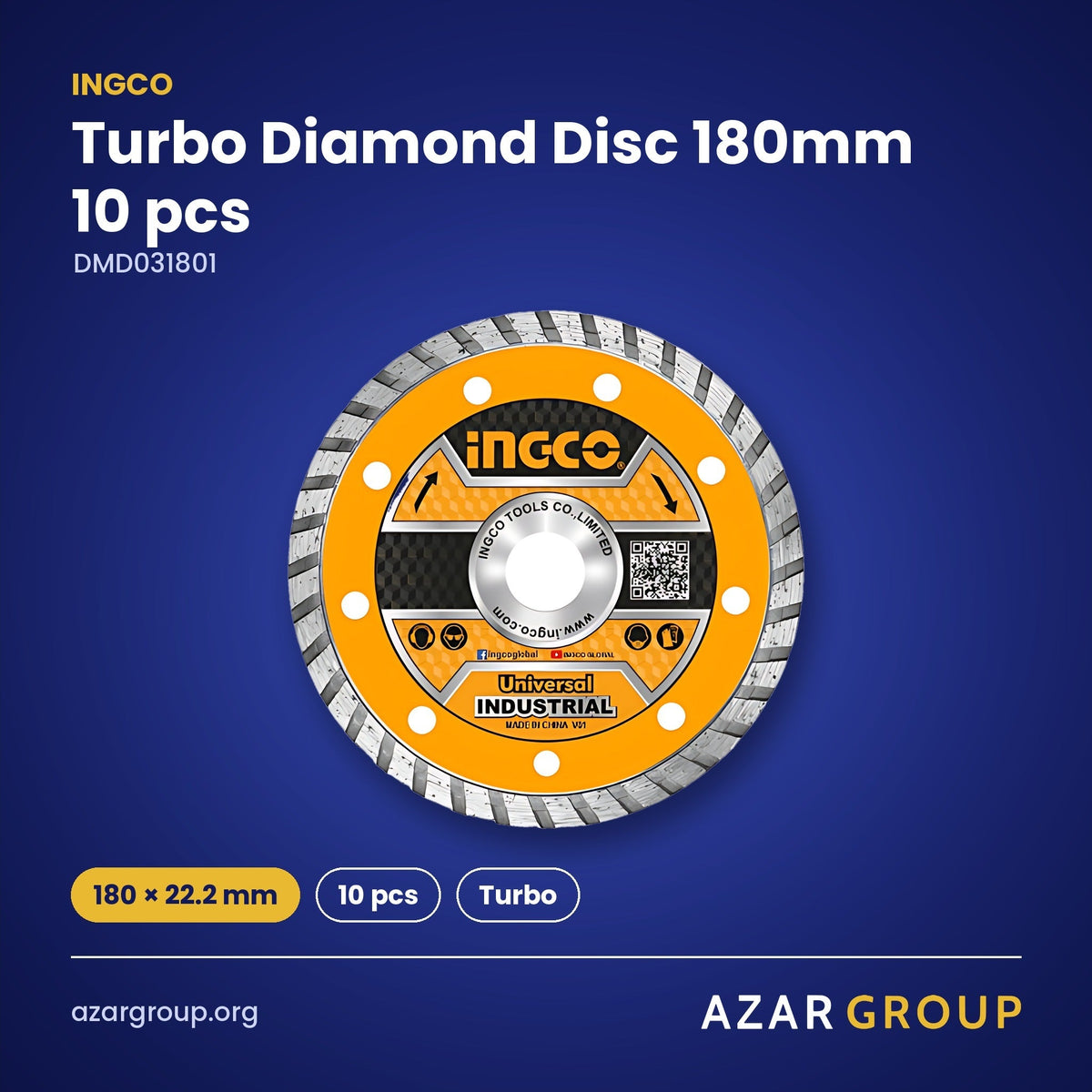 INGCO DMD031801 Turbo Diamond Disc 180mm 10 pcs – 180 × 22.2 mm, 10 pcs, Turbo
