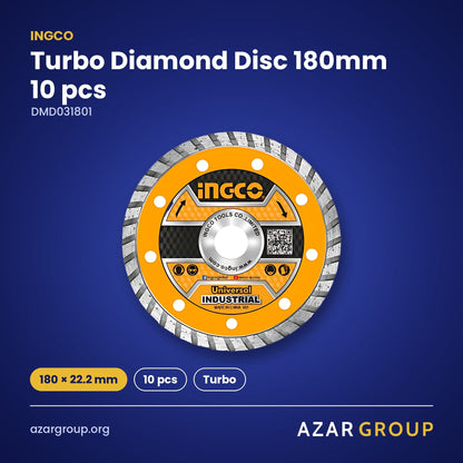 INGCO DMD031801 Turbo Diamond Disc 180mm 10 pcs – 180 × 22.2 mm, 10 pcs, Turbo