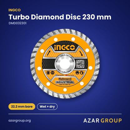 INGCO DMD032301 Turbo Diamond Disc 230 mm – 22.2 mm bore, Wet + dry
