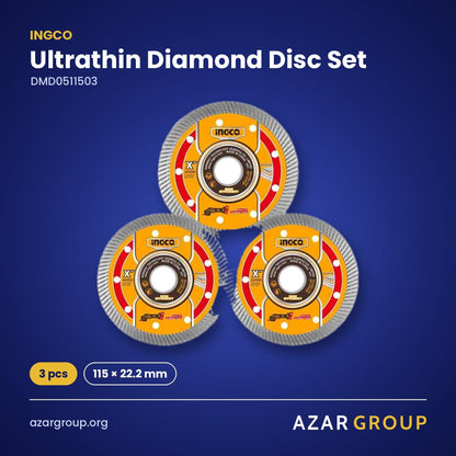 INGCO DMD0511503 Ultrathin Diamond Disc Set – 3 pcs, 115 × 22.2 mm