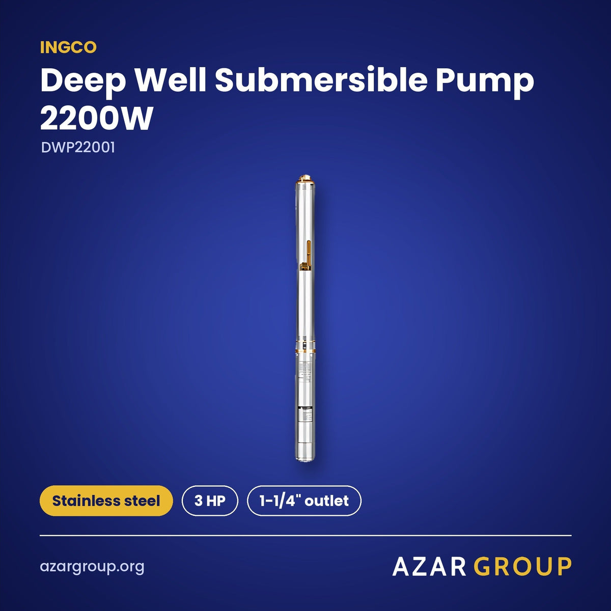 INGCO DWP22001 Deep Well Submersible Pump 2200W – Stainless steel, 3 HP, 1-1/4" outlet