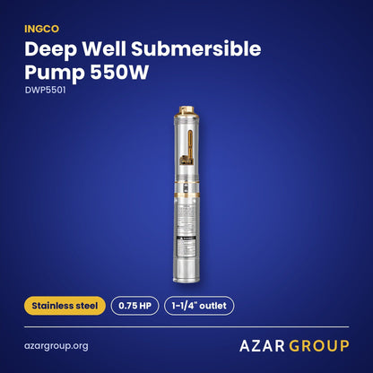 INGCO DWP5501 Deep Well Submersible Pump 550W – Stainless steel, 0.75 HP, 1-1/4" outlet