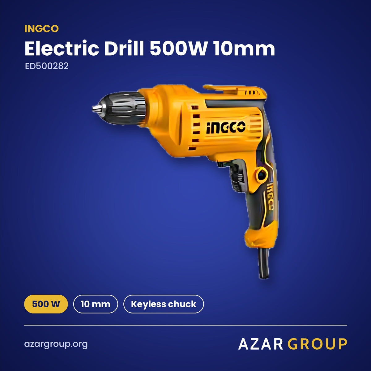 INGCO ED500282 Electric Drill 500W 10mm – 500 W, 10 mm, Keyless chuck