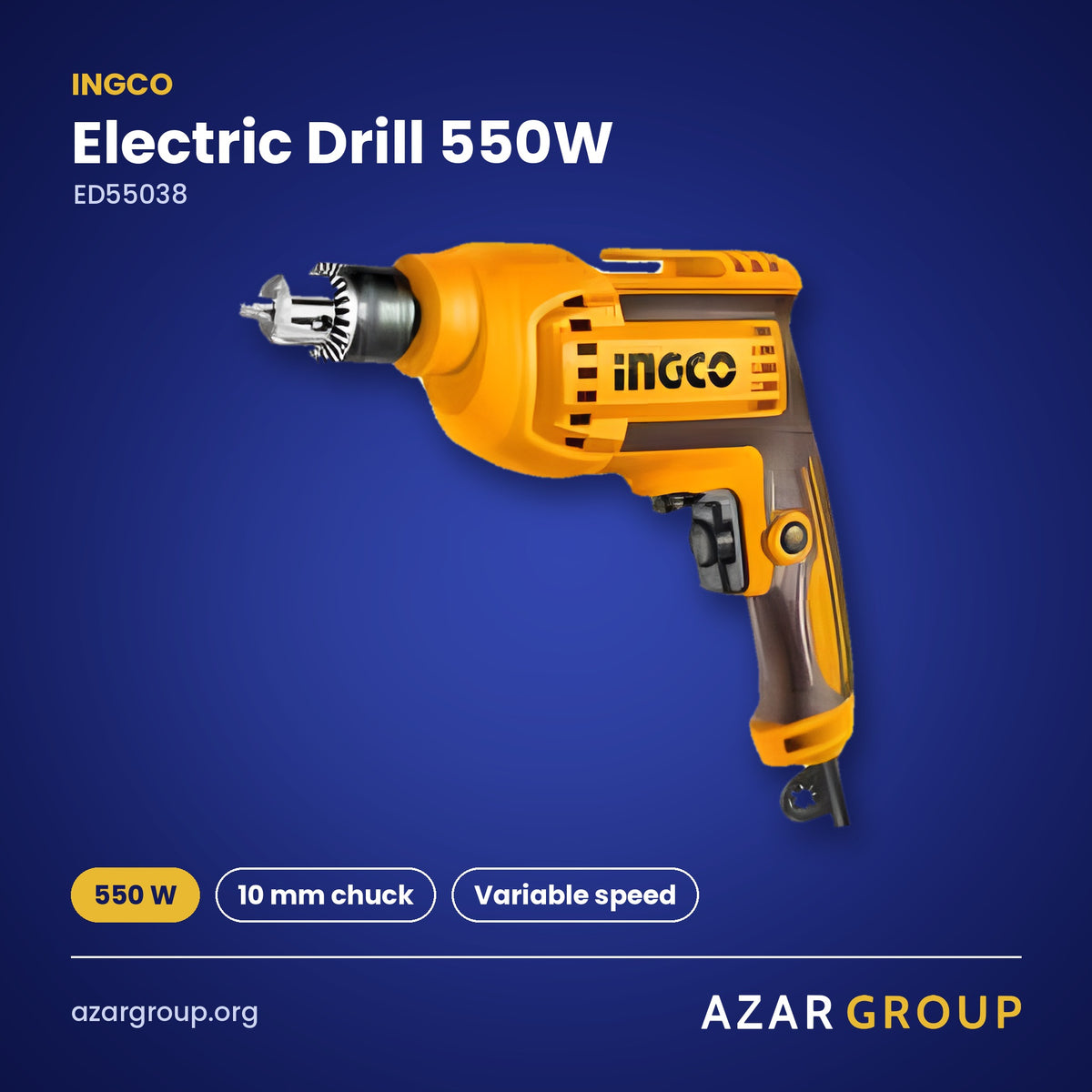 INGCO ED55038 Electric Drill 550W – 550 W, 10 mm chuck, Variable speed