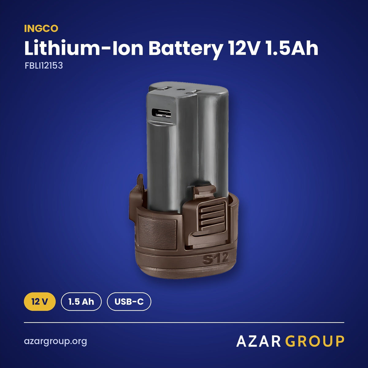 INGCO FBLI12153 Lithium-Ion Battery 12V 1.5Ah – 12 V, 1.5 Ah, USB-C