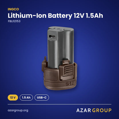 INGCO FBLI12153 Lithium-Ion Battery 12V 1.5Ah – 12 V, 1.5 Ah, USB-C