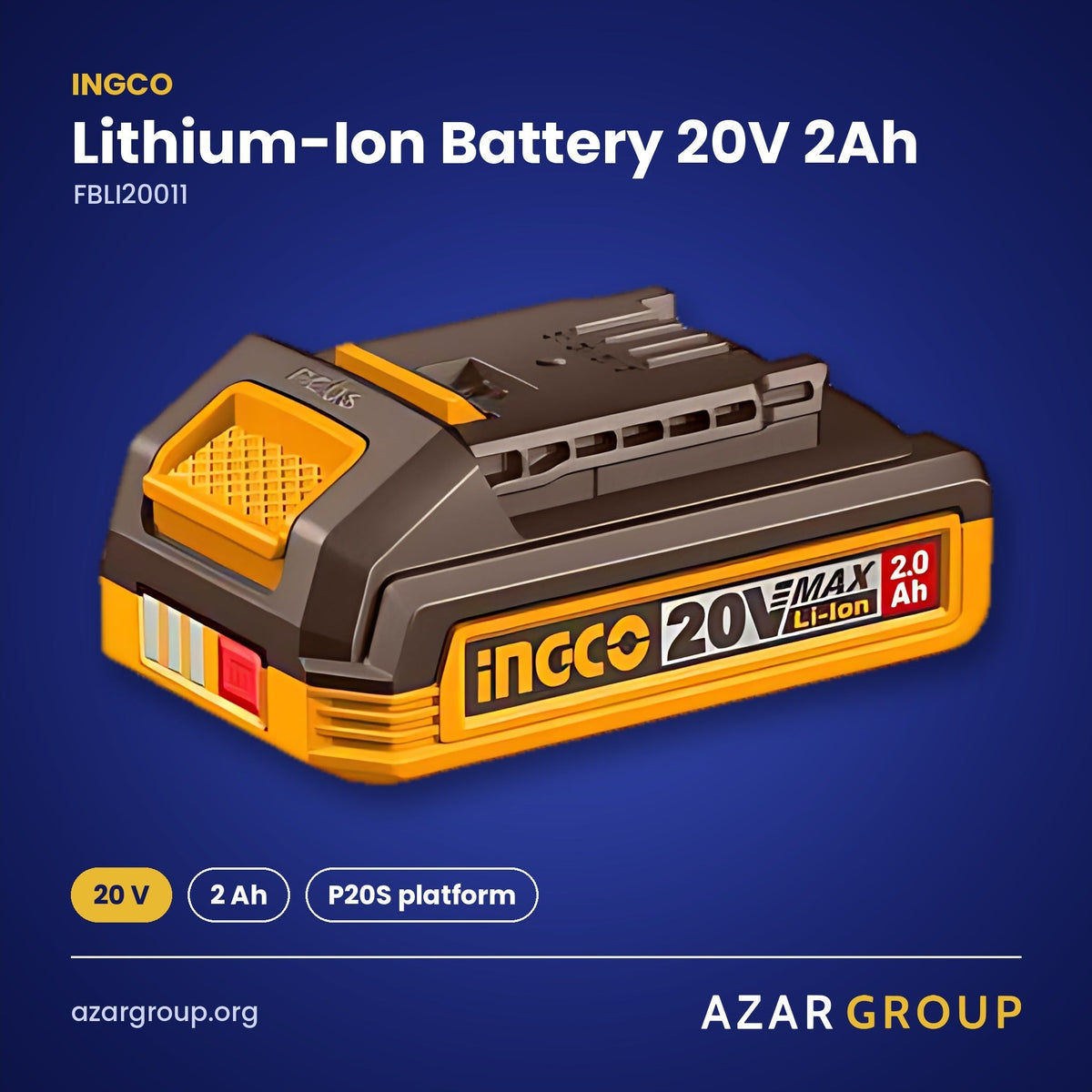 INGCO FBLI20011 Lithium-Ion Battery 20V 2Ah – 20 V, 2 Ah, P20S platform