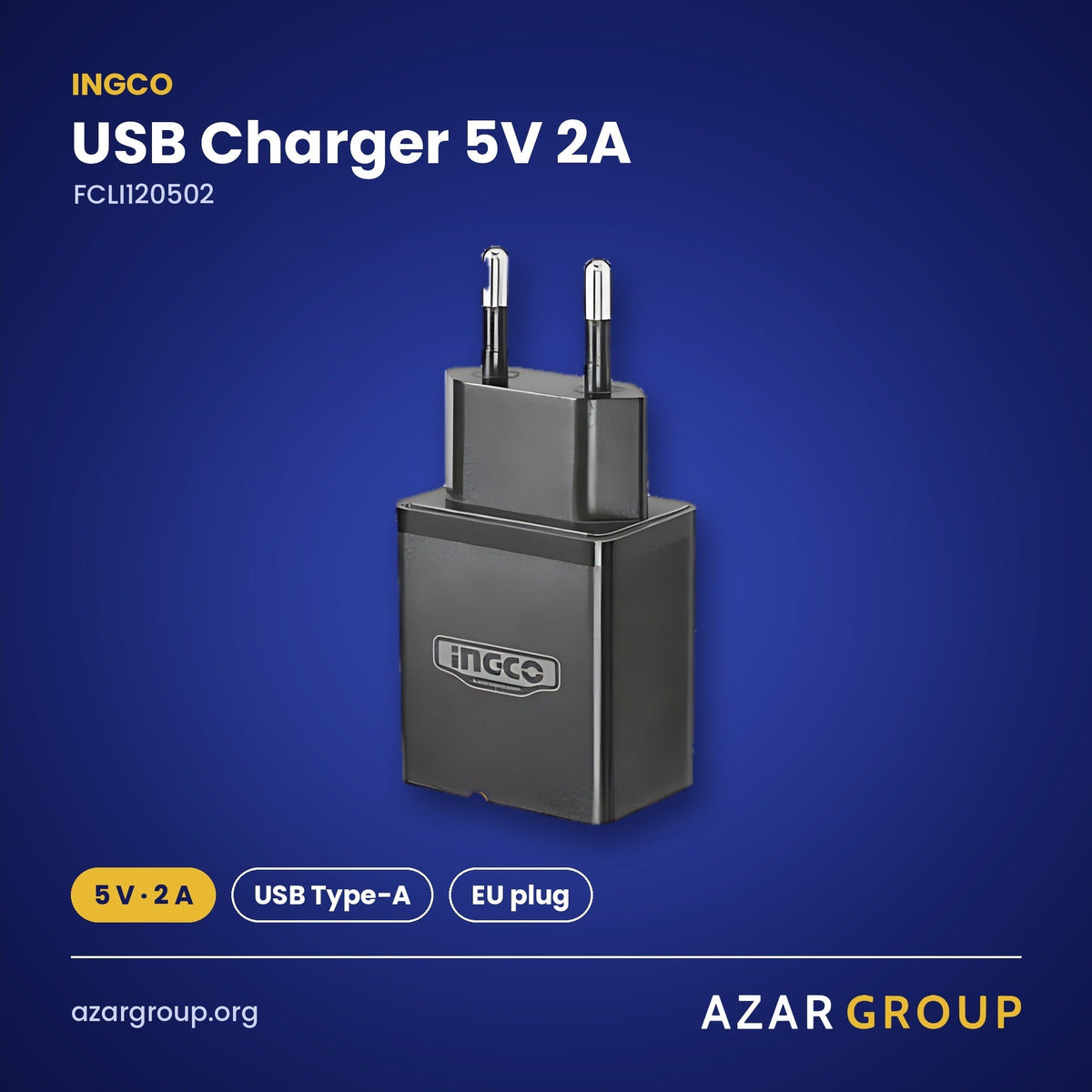 INGCO FCLI120502 USB Charger 5V 2A – 5 V · 2 A, USB Type-A, EU plug