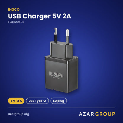 INGCO FCLI120502 USB Charger 5V 2A – 5 V · 2 A, USB Type-A, EU plug