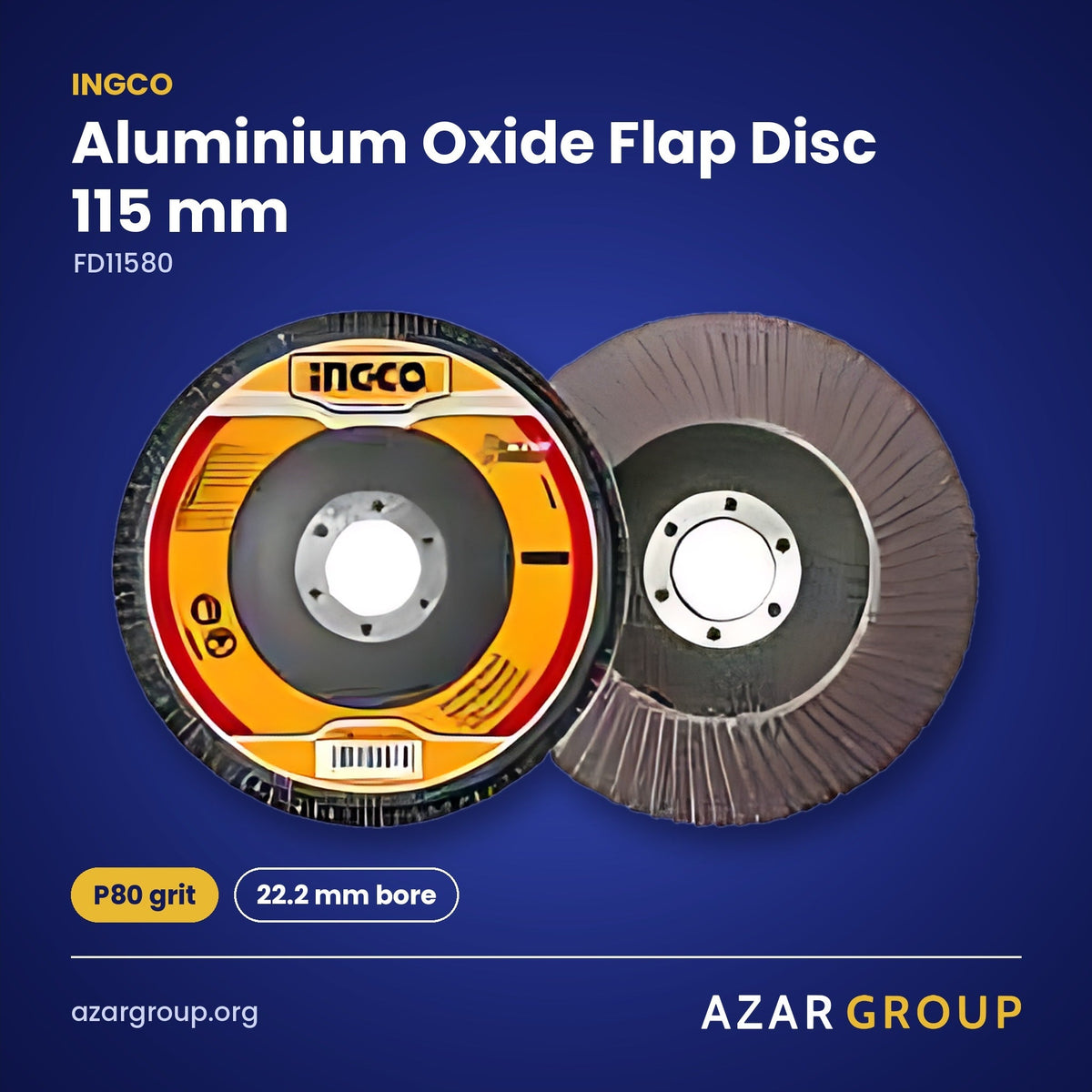 INGCO FD11580 Aluminium Oxide Flap Disc 115 mm – P80 grit, 22.2 mm bore