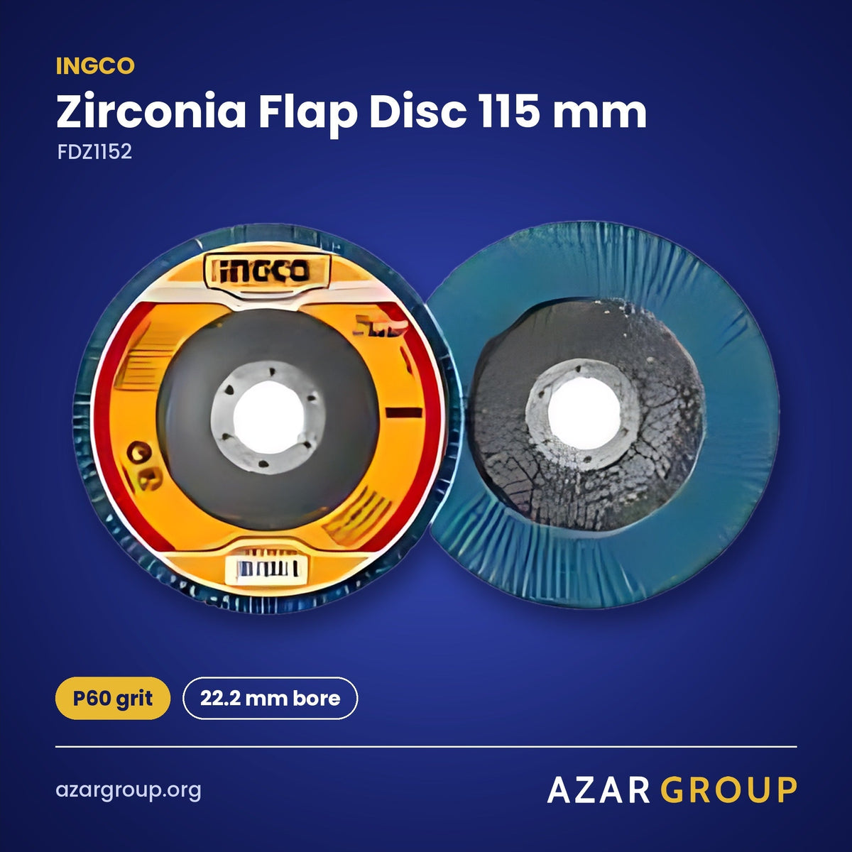 INGCO FDZ1152 Zirconia Flap Disc 115 mm – P60 grit, 22.2 mm bore