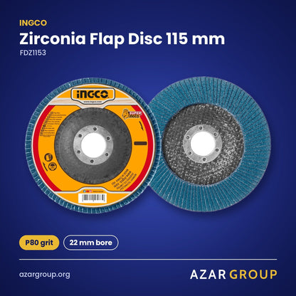 INGCO FDZ1153 Zirconia Flap Disc 115 mm – P80 grit, 22 mm bore