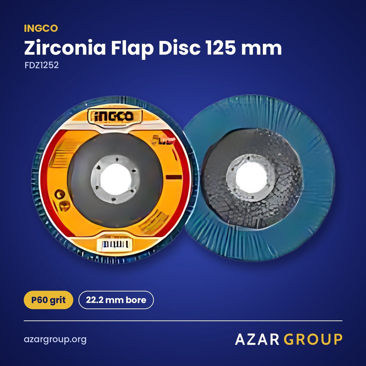INGCO FDZ1252 Zirconia Flap Disc 125 mm – P60 grit, 22.2 mm bore
