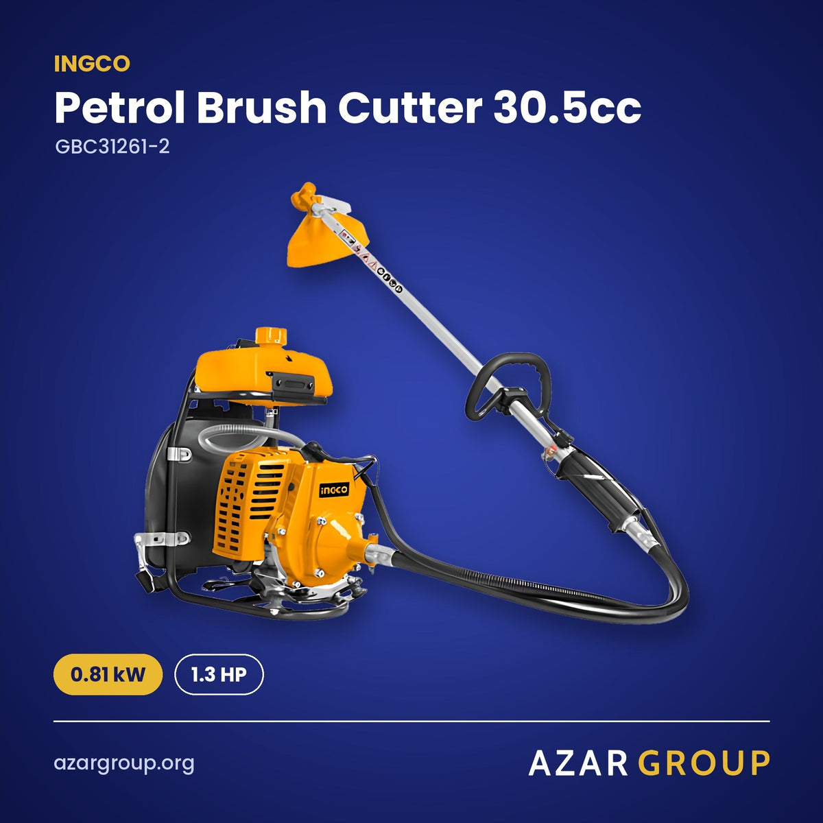 INGCO GBC31261-2 Petrol Brush Cutter 30.5cc – 0.81 kW, 1.3 HP