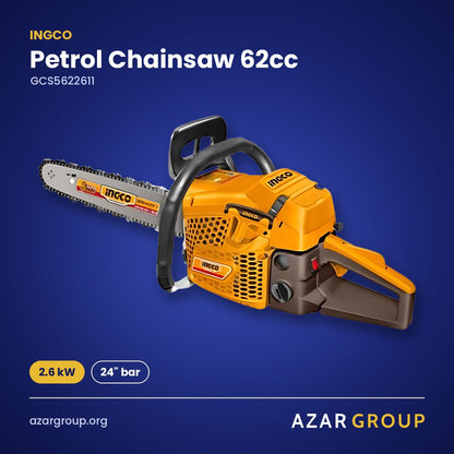INGCO GCS5622611 Petrol Chainsaw 62cc – 2.6 kW, 24" bar